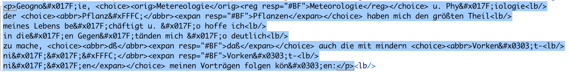 XML-Auszug aus Patzig mit einem Absatz als Beispiel.